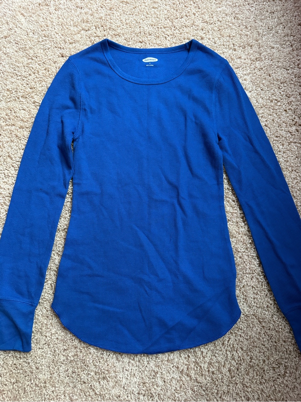 Old Navy Bright Blue Waffle Knit Long Sleeve Top
